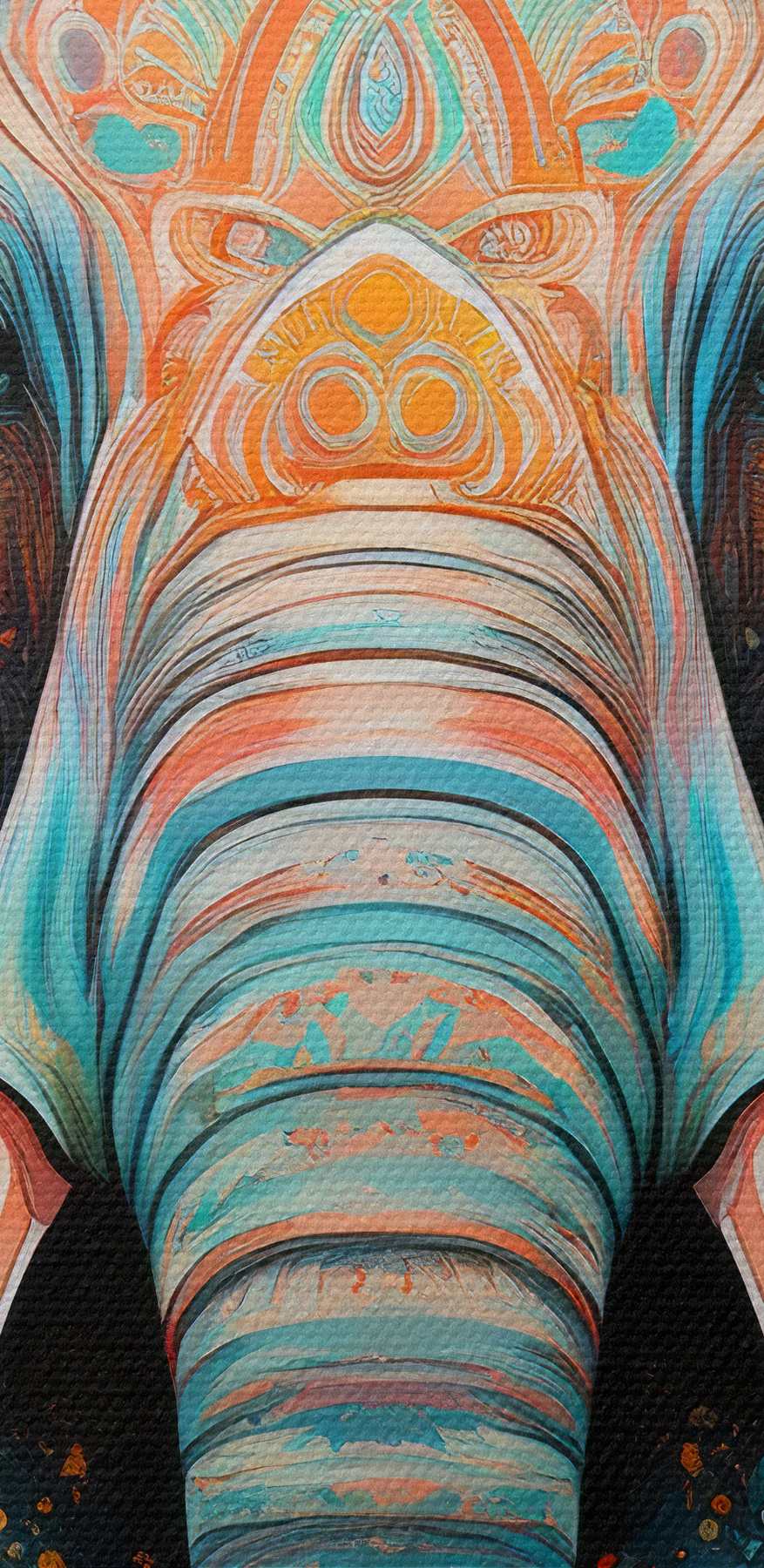 Een olifant met kleurrijke verfspatten