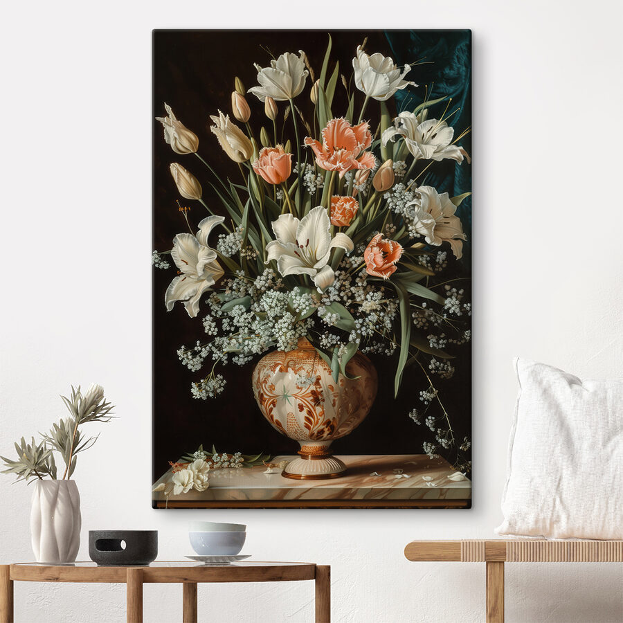 Schilderij van bloemen in een vaas Schilderij van bloemen in een vaas