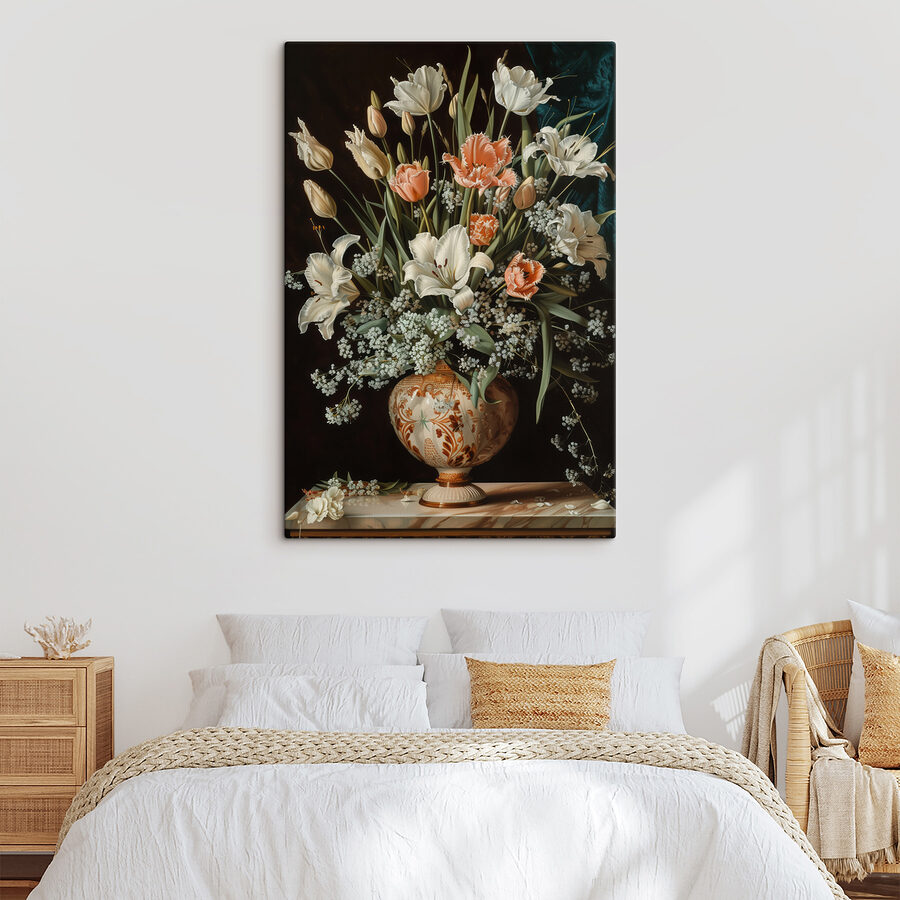 Schilderij van bloemen in een vaas Schilderij van bloemen in een vaas