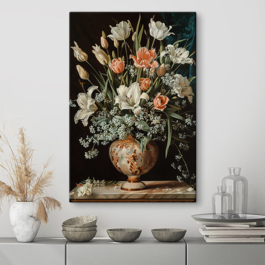 Schilderij van bloemen in een vaas Schilderij van bloemen in een vaas