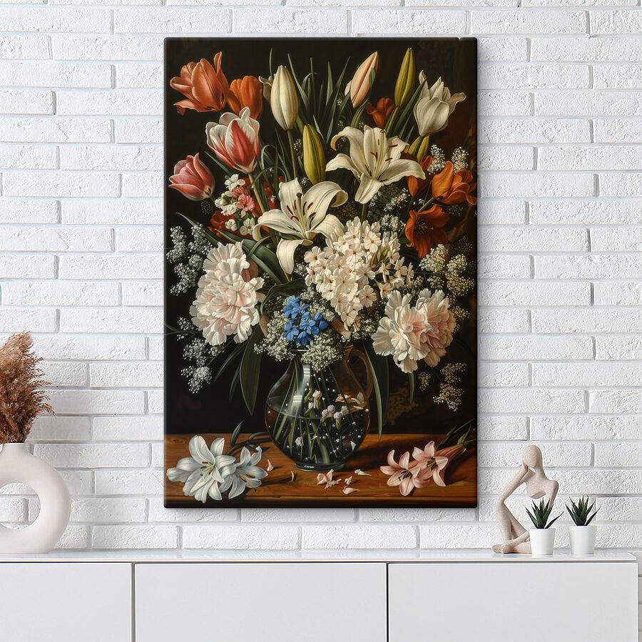 Schilderij van bloemen in een vaas