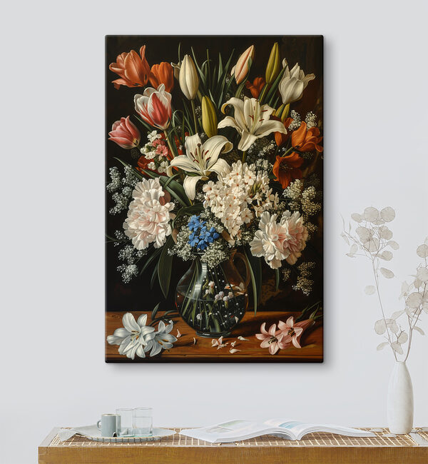 Schilderij van bloemen in een vaas Schilderij van bloemen in een vaas