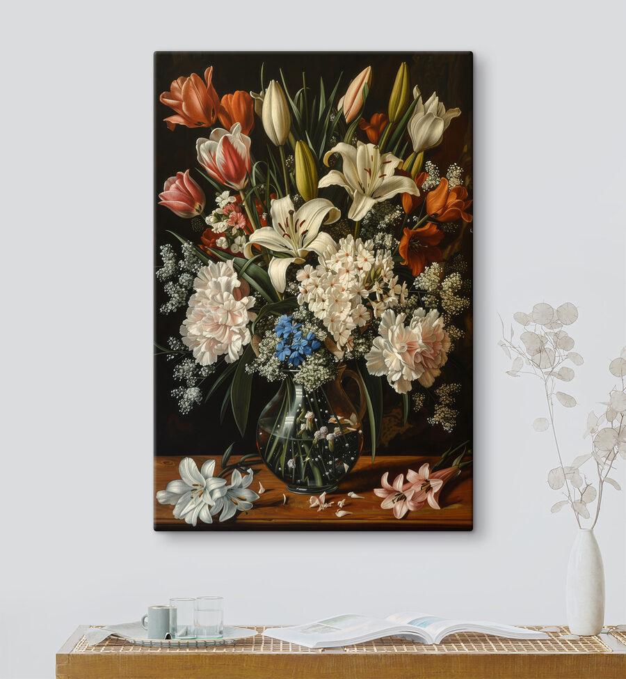 Schilderij van bloemen in een vaas