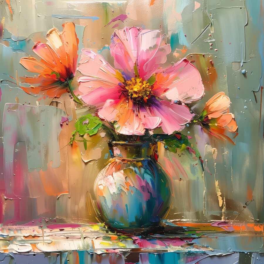 Schilderij van bloemen in een vaas Schilderij van bloemen in een vaas