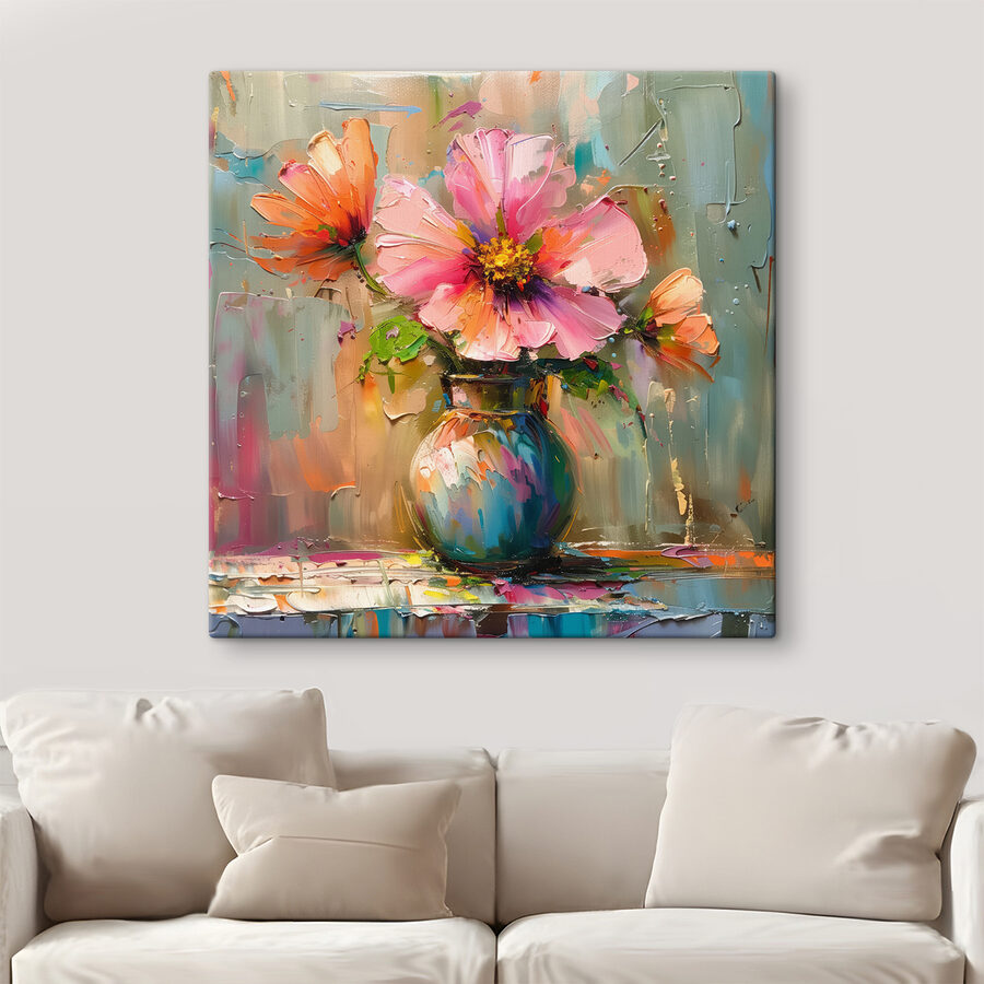 Schilderij van bloemen in een vaas Schilderij van bloemen in een vaas