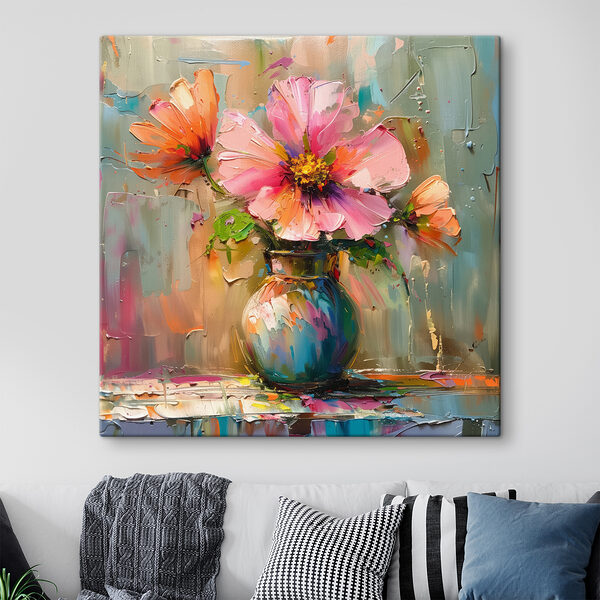 Schilderij van bloemen in een vaas Schilderij van bloemen in een vaas