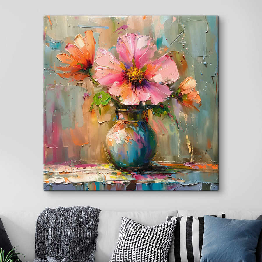 Schilderij van bloemen in een vaas Schilderij van bloemen in een vaas