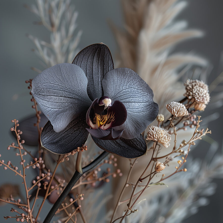 Zwarte bloem met witte bloemen