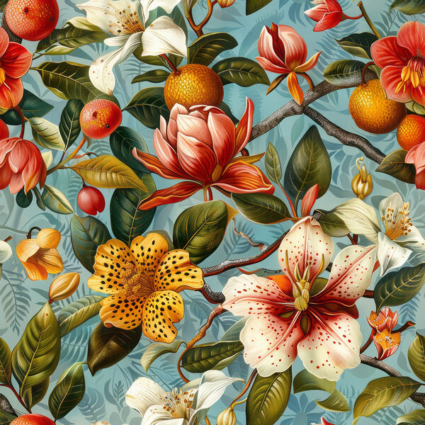 Bloemenpatroon met sinaasappels en bloemen Bloemenpatroon met sinaasappels en bloemen