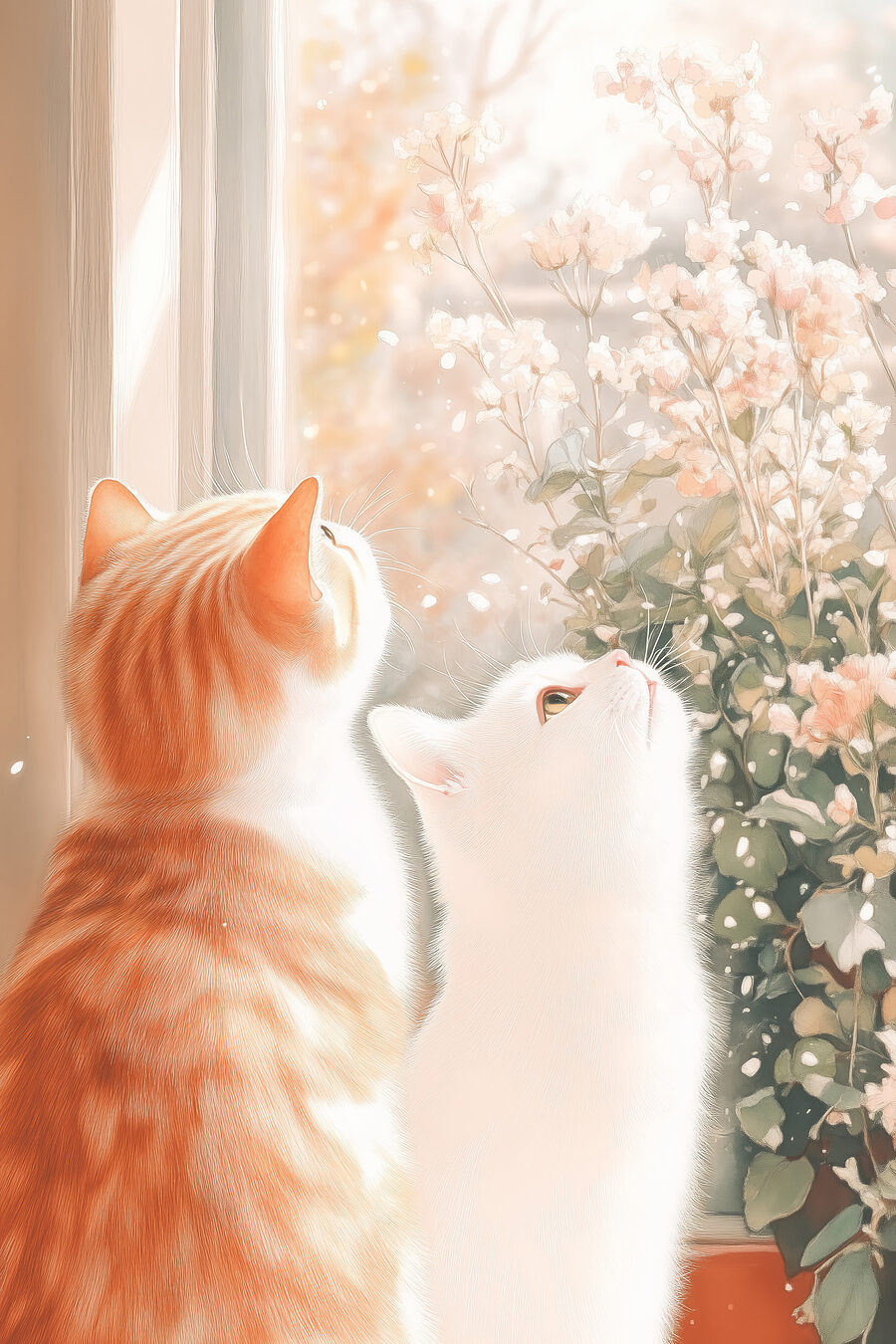 Twee katten kijken uit een raam Twee katten kijken uit een raam