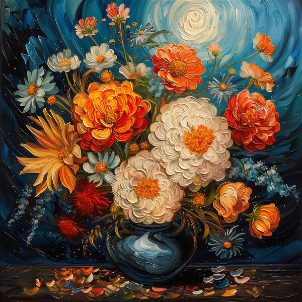 Schilderij van bloemen in een vaas Schilderij van bloemen in een vaas
