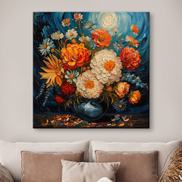 Schilderij van bloemen in een vaas Schilderij van bloemen in een vaas