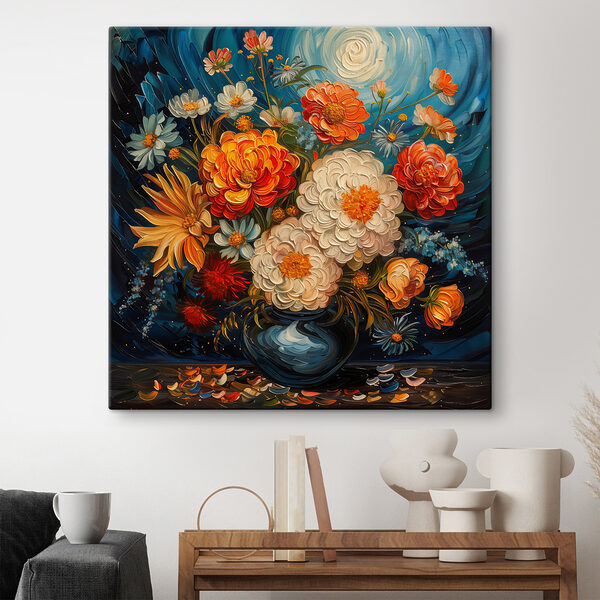 Schilderij van bloemen in een vaas Schilderij van bloemen in een vaas