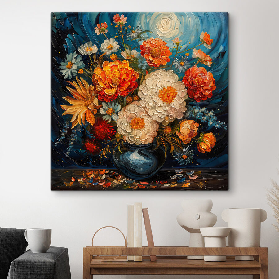 Schilderij van bloemen in een vaas