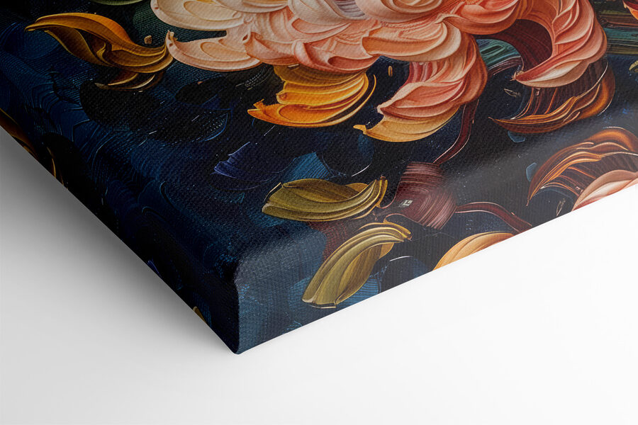 Schilderij van bloemen op een blauwe achtergrond