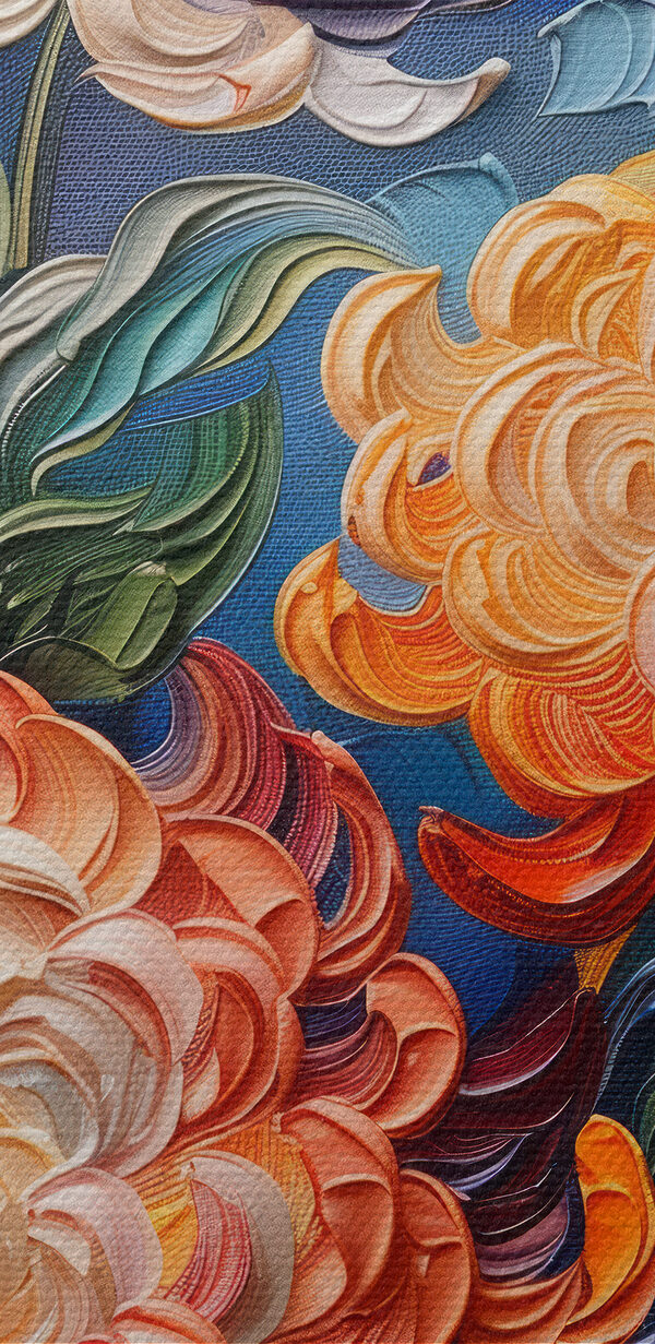 Schilderij van bloemen op een blauwe achtergrond Schilderij van bloemen op een blauwe achtergrond