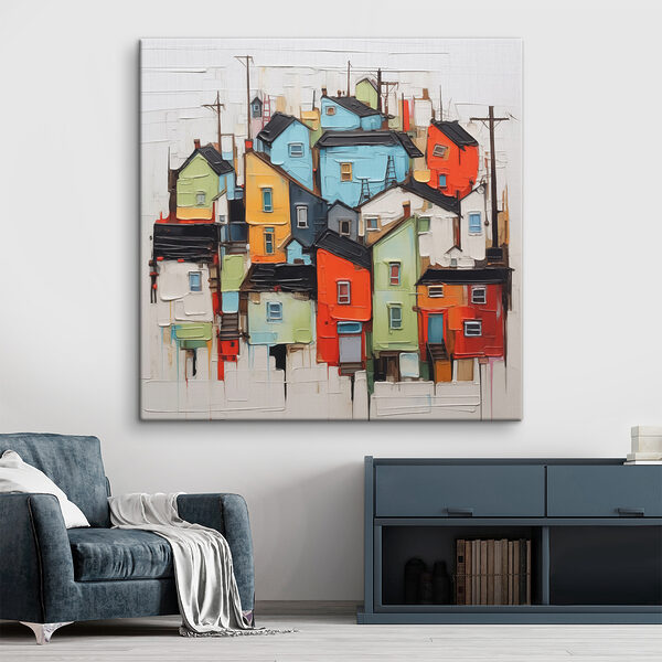 Schilderij van een stad Schilderij van een stad
