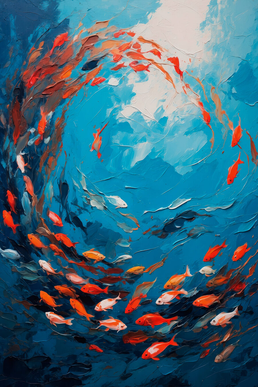 Schilderij van vissen zwemmend in het water