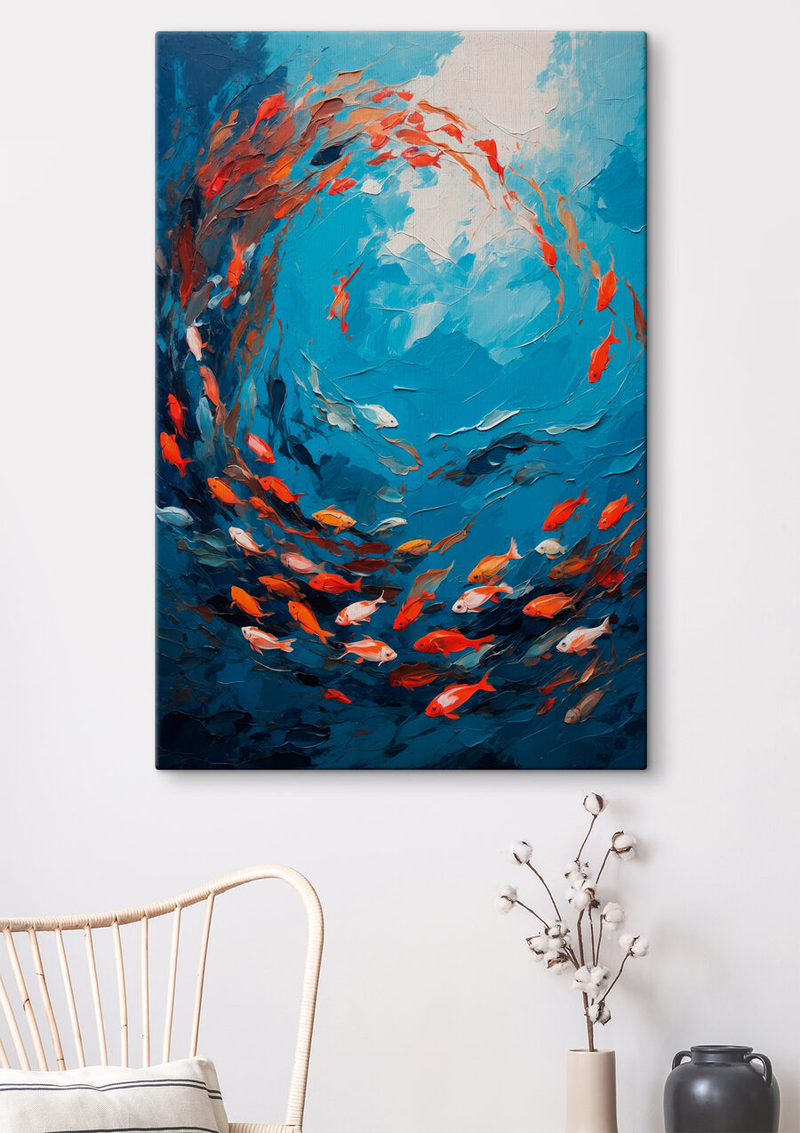 Schilderij van vissen zwemmend in het water