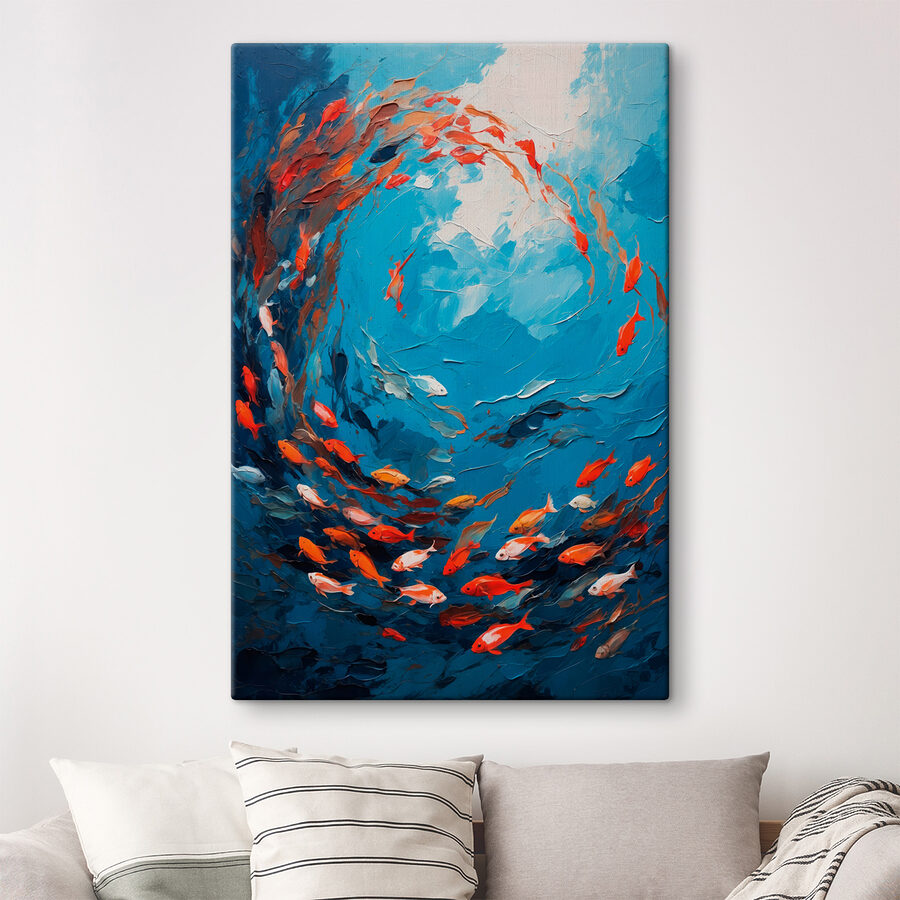 Schilderij van vissen zwemmend in het water