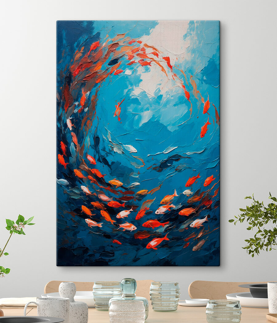 Schilderij van vissen zwemmend in het water