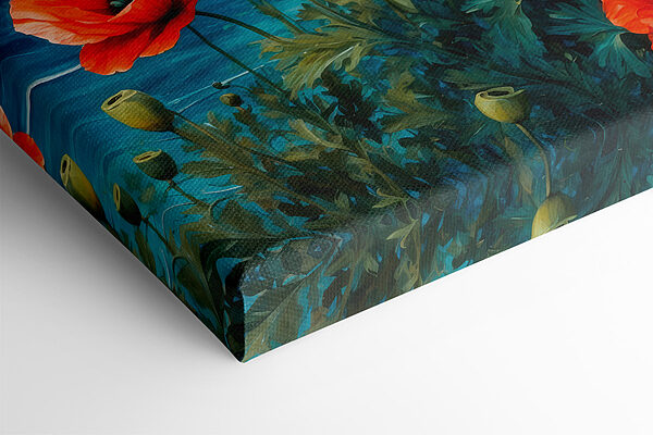 Schilderij van rode bloemen en water Schilderij van rode bloemen en water
