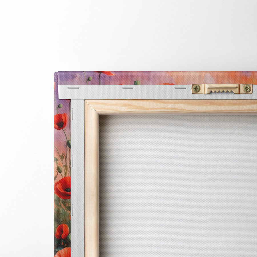 Schilderij van rode bloemen en water