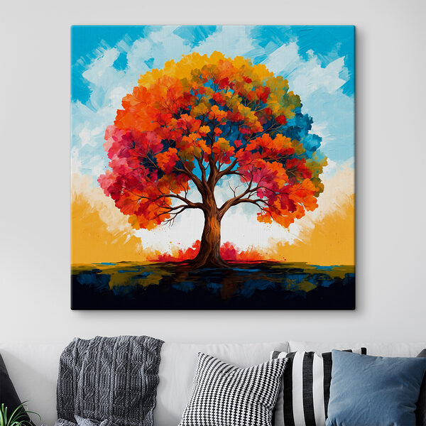 Schilderij van een boom met kleurrijke bladeren Schilderij van een boom met kleurrijke bladeren