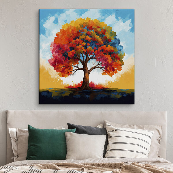 Schilderij van een boom met kleurrijke bladeren Schilderij van een boom met kleurrijke bladeren