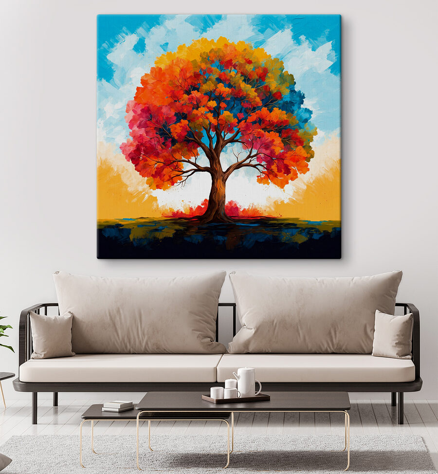Schilderij van een boom met kleurrijke bladeren Schilderij van een boom met kleurrijke bladeren