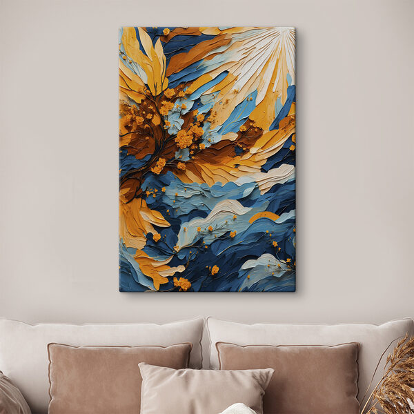 Schilderij van een boom met gele bloemen Schilderij van een boom met gele bloemen