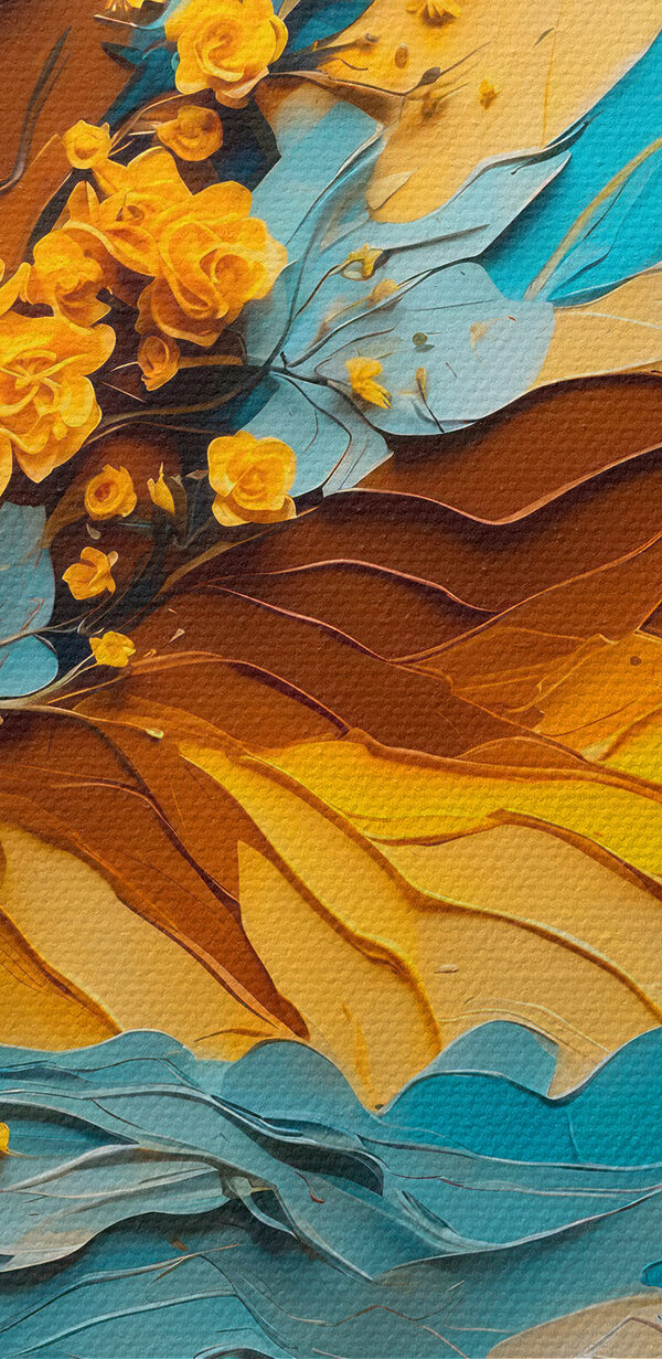 Schilderij van een boom met gele bloemen Schilderij van een boom met gele bloemen