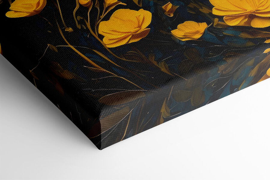 Schilderij van een boom in een bloemenveld