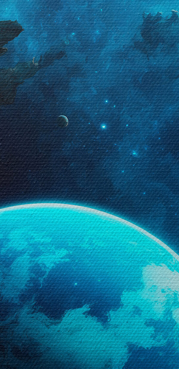 Planeet in de ruimte met rotsen en sterren Planeet in de ruimte met rotsen en sterren