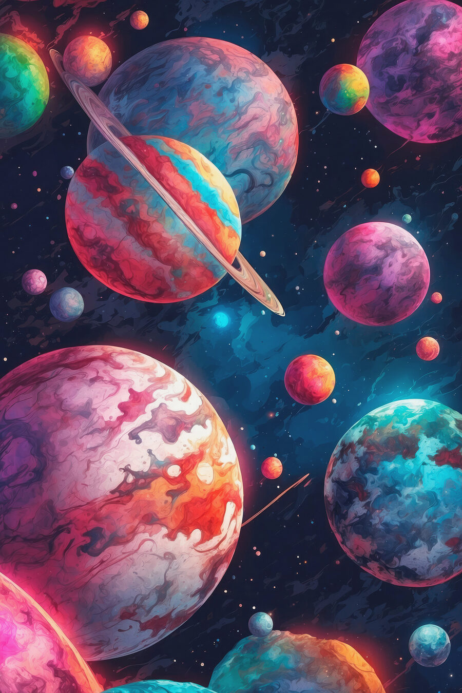 Kleurrijke planeten in de ruimte
