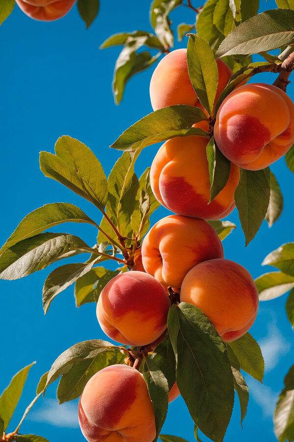 Groep perziken op een boom Groep perziken op een boom