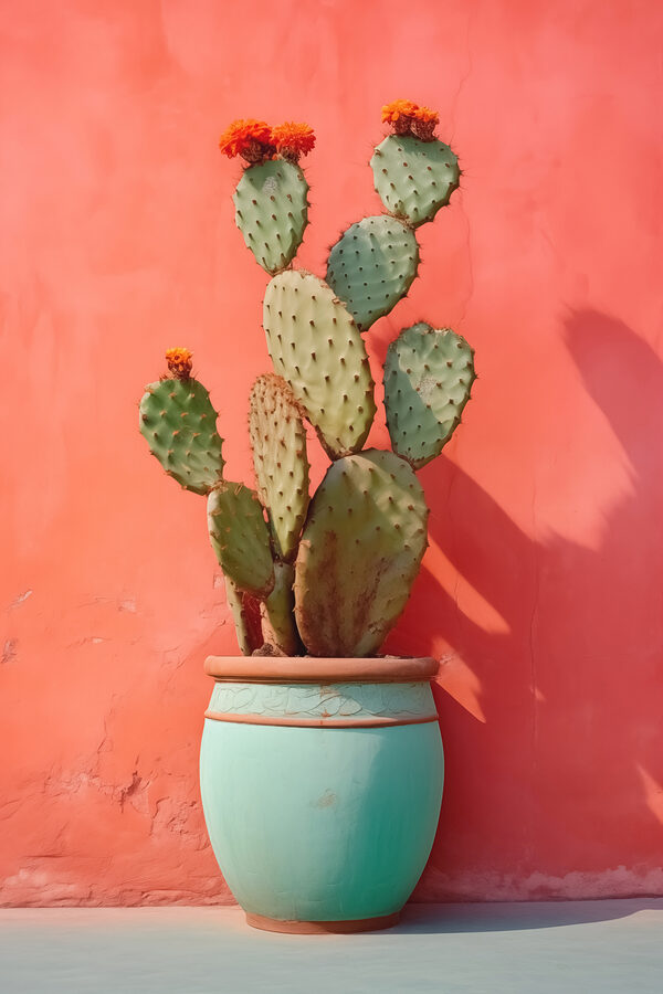 Cactus in een pot tegen een muur Cactus in een pot tegen een muur