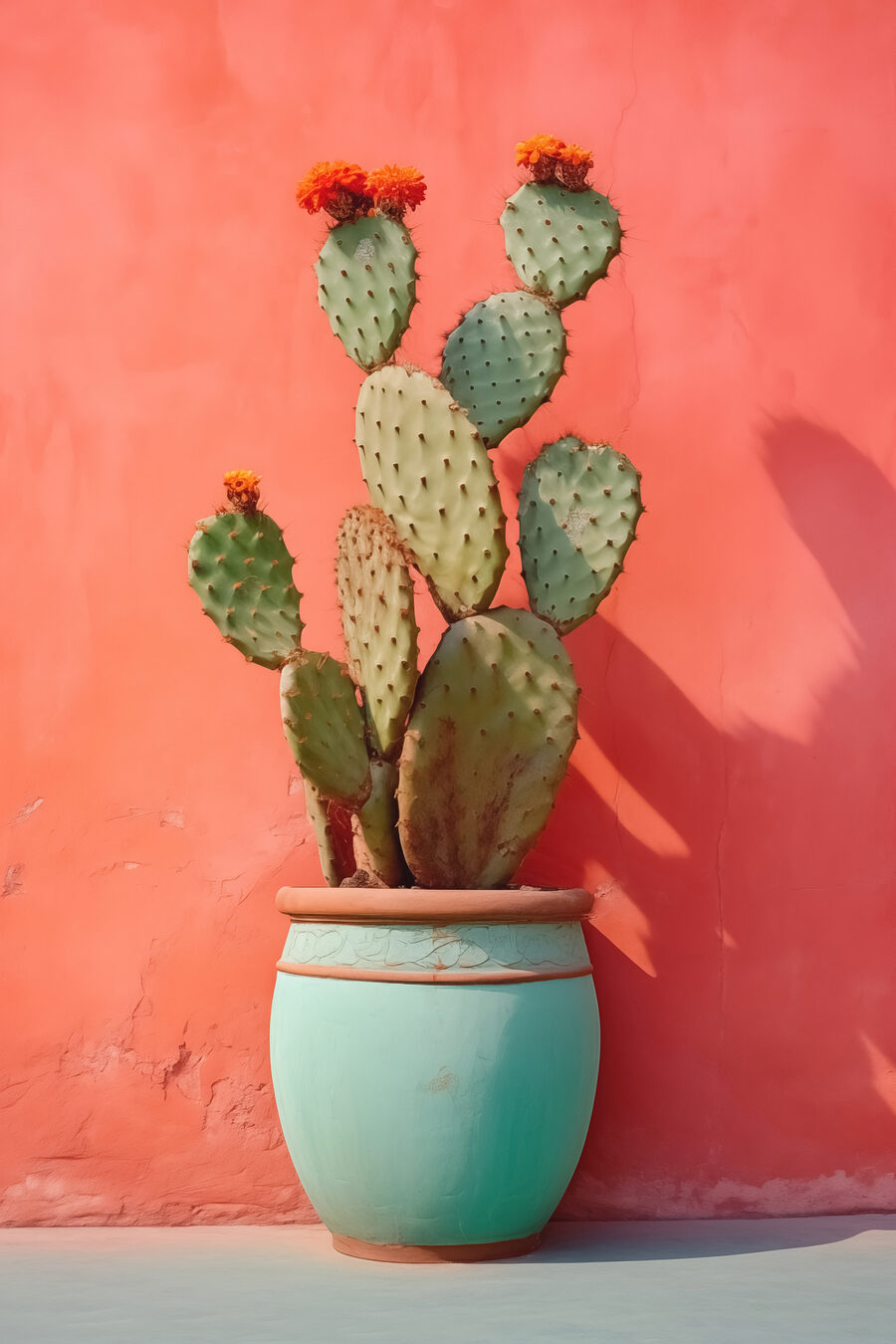 Cactus in een pot tegen een muur