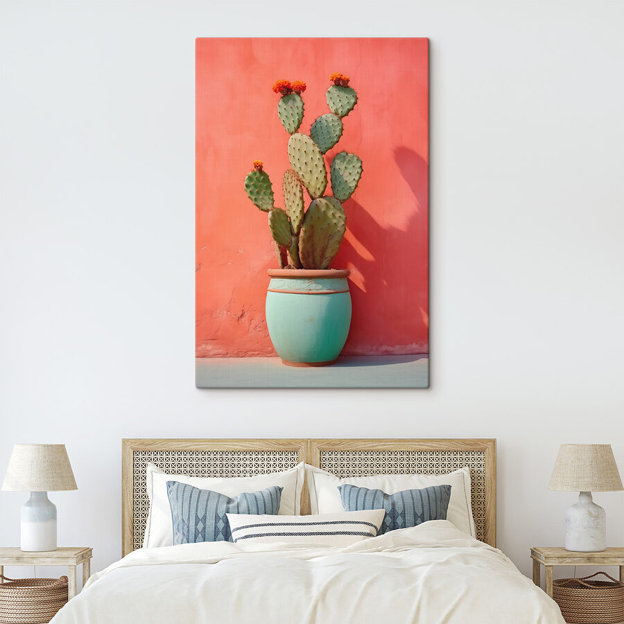 Cactus in een pot tegen een muur