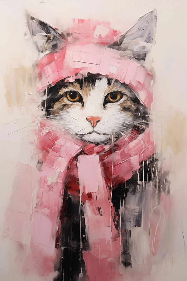 Schilderij van een kat met sjaal s40801p 600x900 - Schilderij van een kat met sjaal