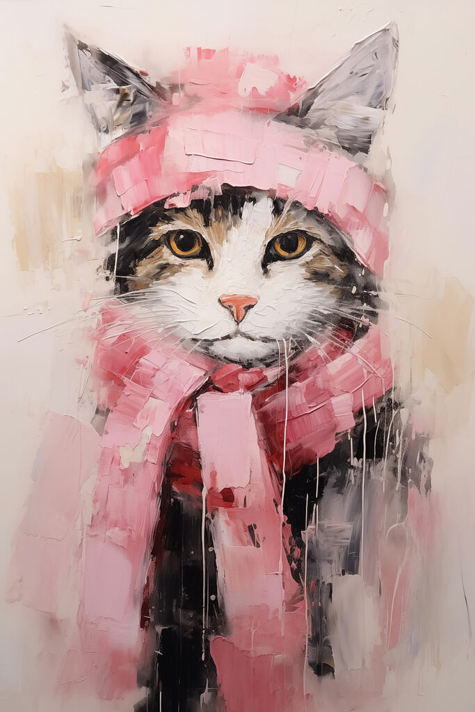 Schilderij van een kat met sjaal s40801p 683x1024 - Schilderij van een kat met sjaal