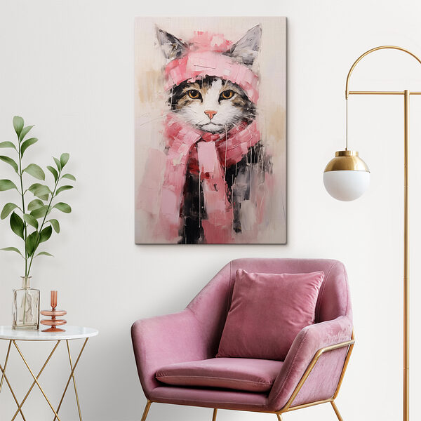 Schilderij van een kat met sjaal s40801pig307m 600x600 - Schilderij van een kat met sjaal