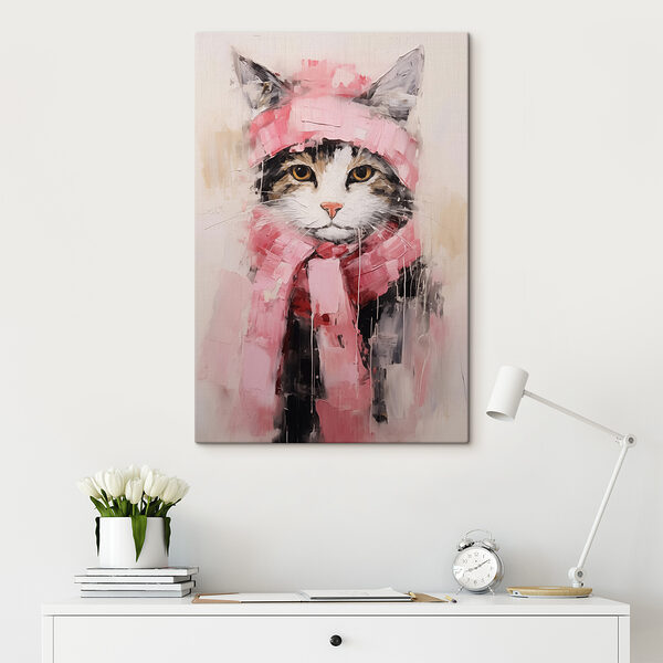 Schilderij van een kat met sjaal s40801pig302 600x600 - Schilderij van een kat met sjaal