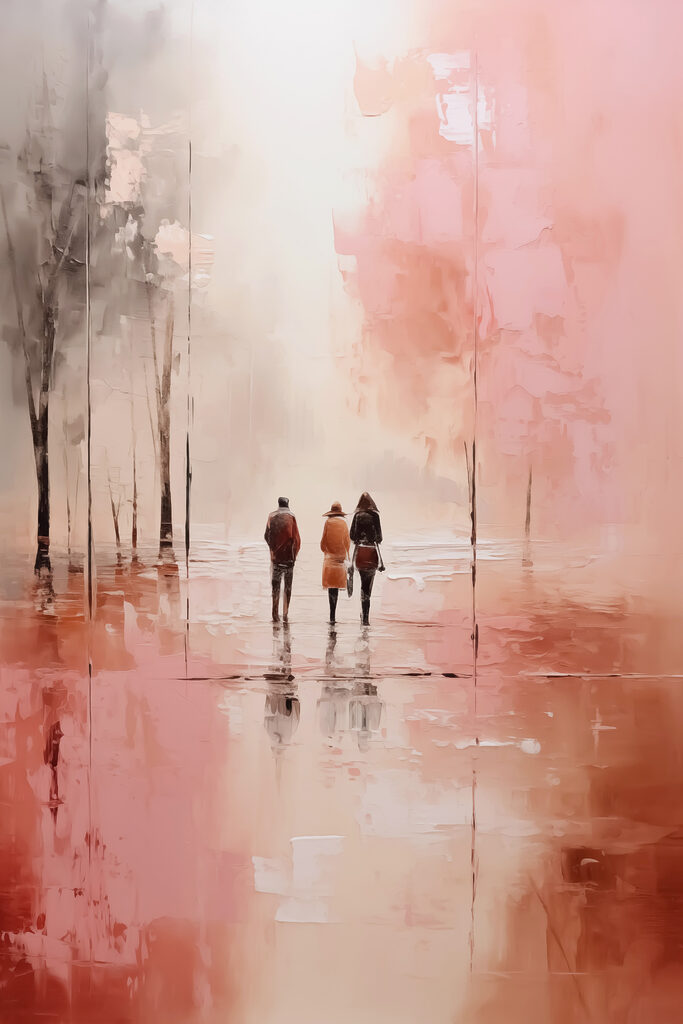 Group of people walking on a wet street Group of people walking on a wet street