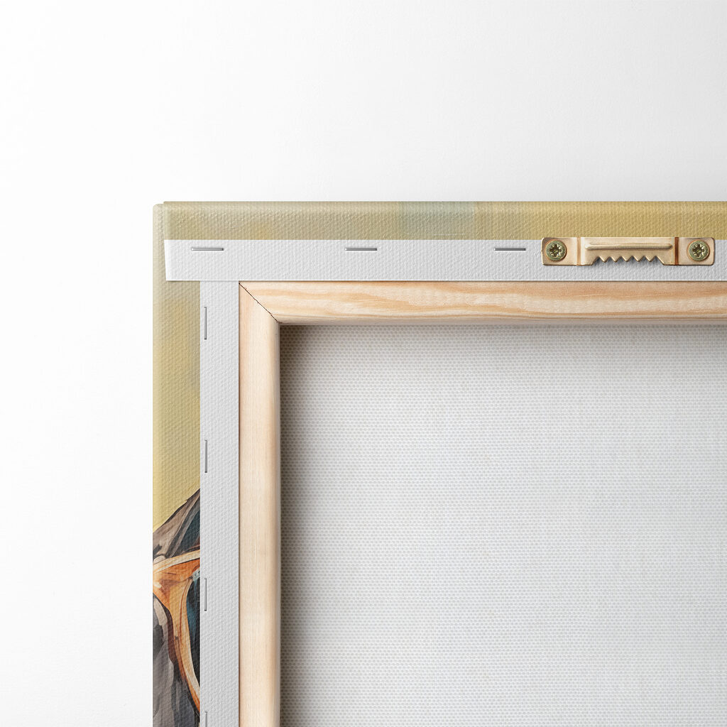 Painting of a dog wearing glasses