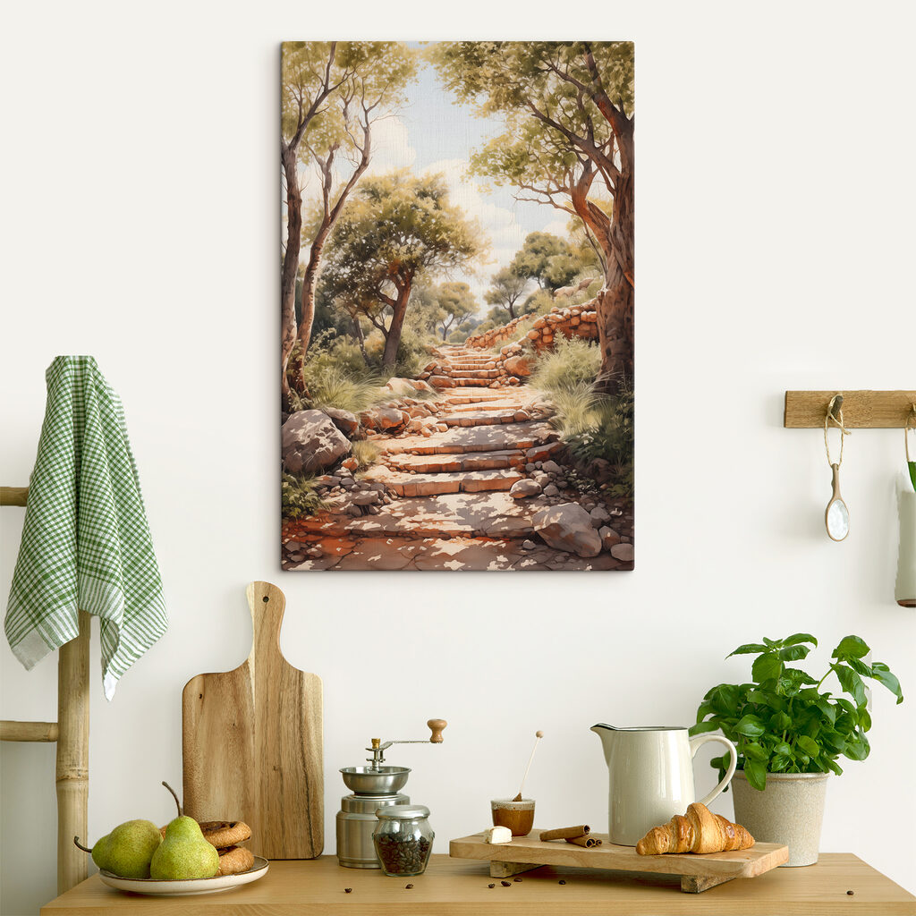 Stone stairs leading up to trees