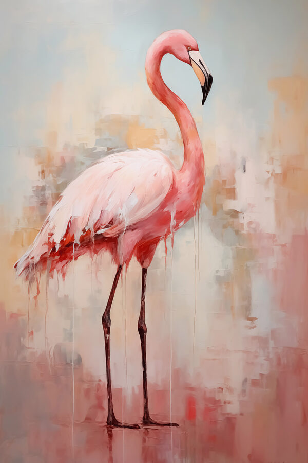 Schilderij van een roze flamingo Schilderij van een roze flamingo