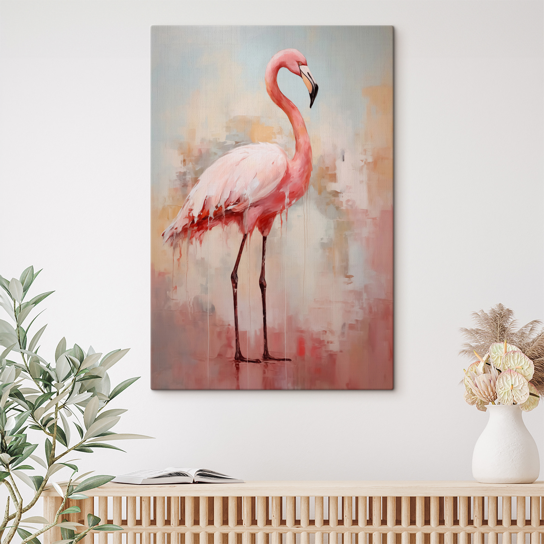 Painting of a pink flamingo