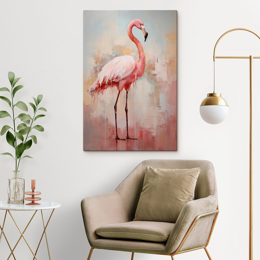 Schilderij van een roze flamingo