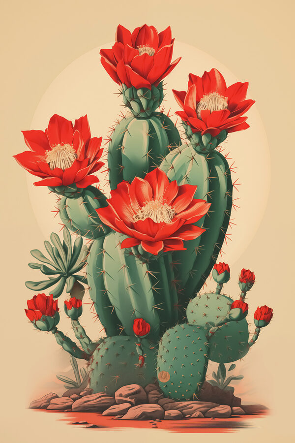 Cactus met rode bloemen Cactus met rode bloemen